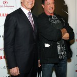 Arnold Schwarzenegger and Sylvester Stallone at the world movie premiere of Rambo