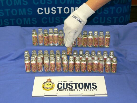 Anabolic steroids disguised as "Gay Lube Oil". Picture courtesy Australian Customs and Border Protection Service.