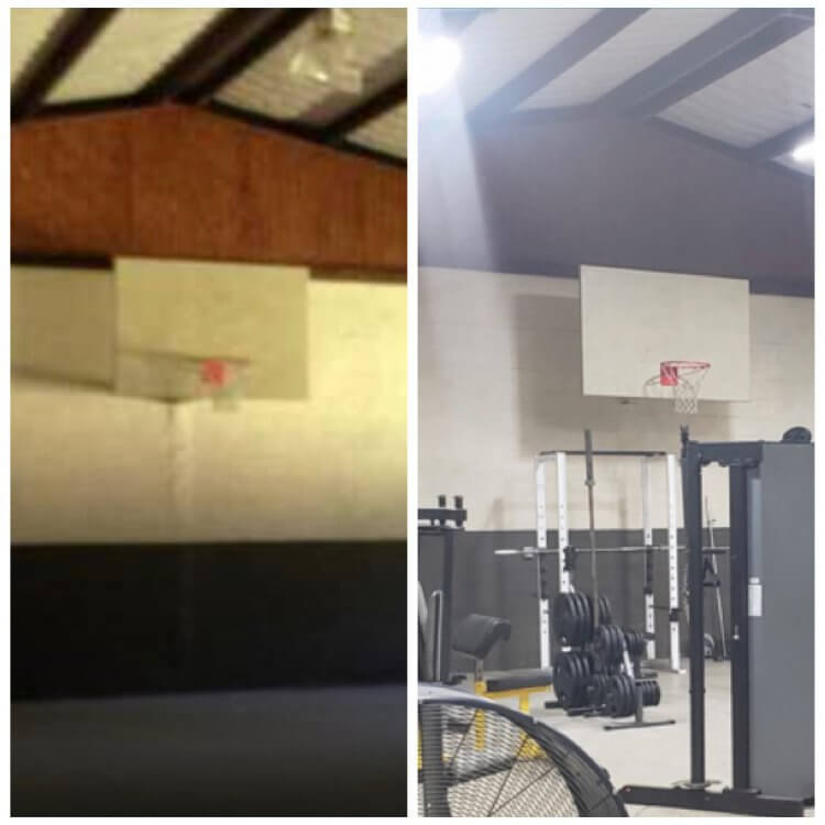 Side-by-side comparison of TGI gym photo with Realtor.com photo