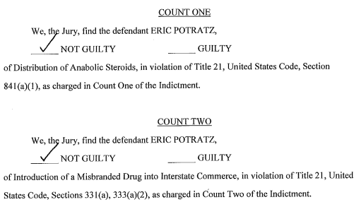 USA vs. Potratz - not guilty on counts 1 and 2