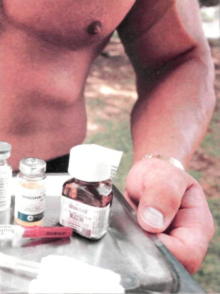 Steve Courson with a platter of steroids including testosterone and Winstrol (Sports Illustrated)