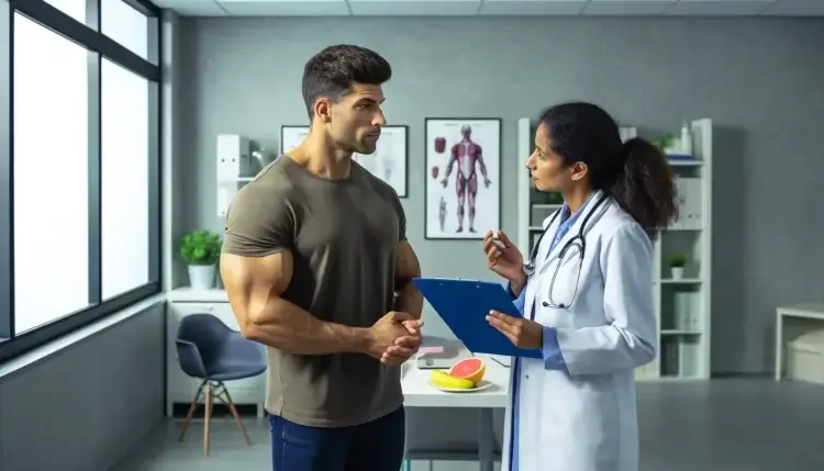 Bodybuilder discussing libido and TRT with physician