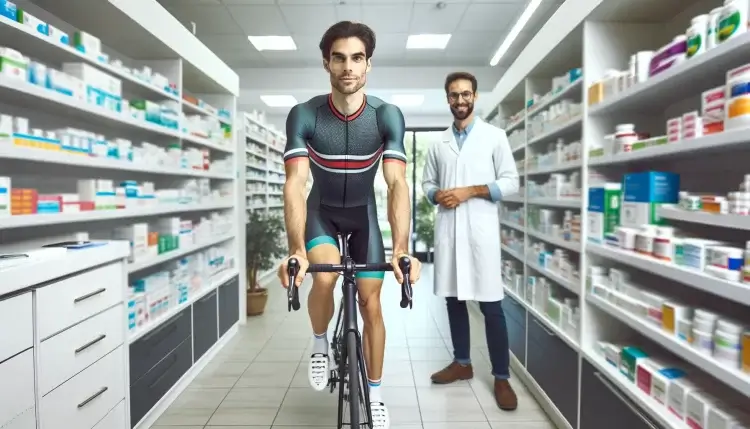 Happy cyclist and pharmacist with EPO
