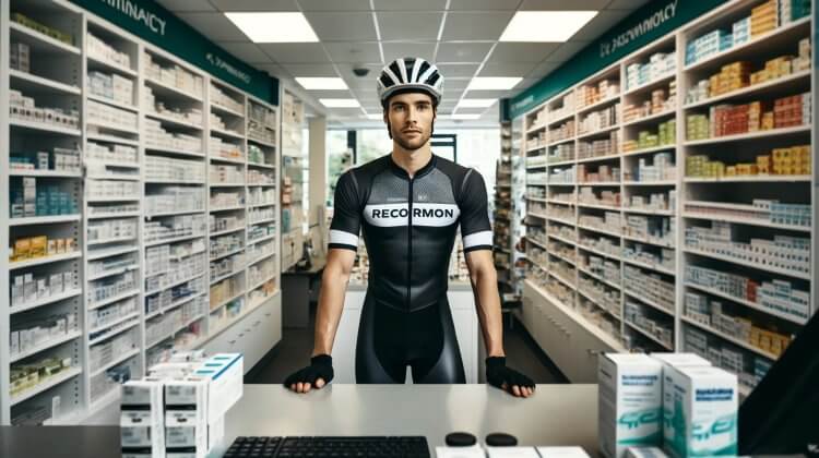 Cyclist in a pharmacy with neocormon
