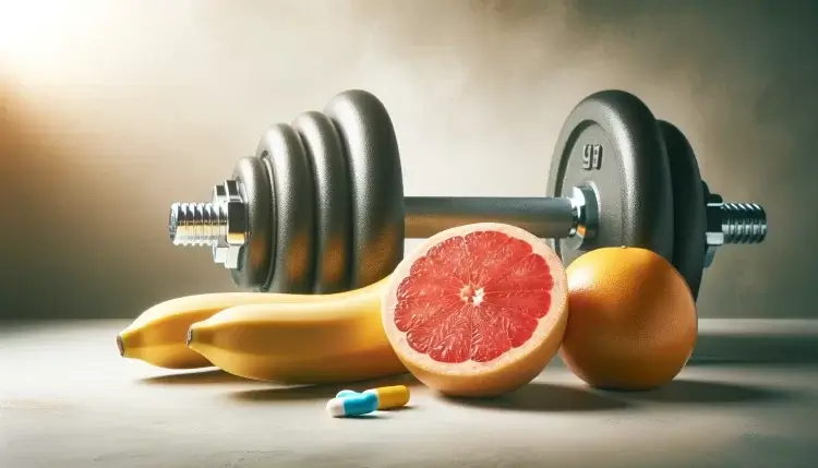 Dumbbell with banana and grapefruit
