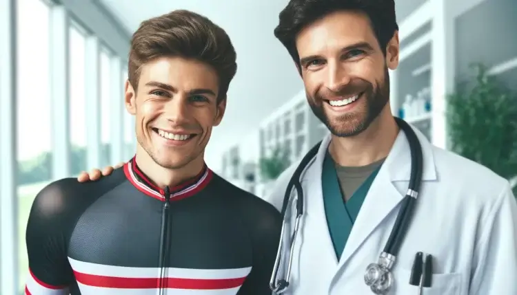 Doctor and cyclist working together