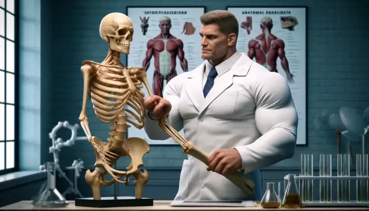 Muscular scientist investigating effects of AAS and RhGH on skeleton